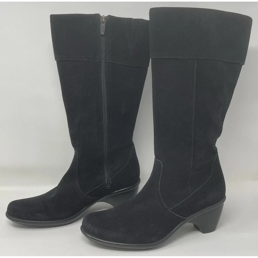 Dansko Women's Black Suede Tall Knee High Boots Side Zip Size 41